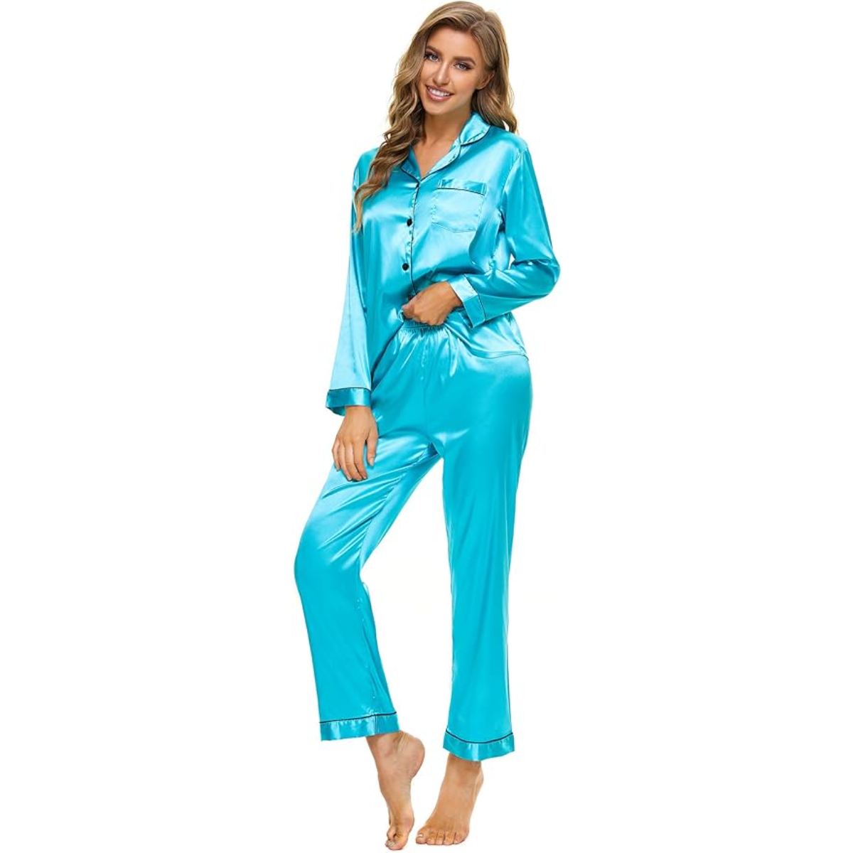 Button Down Long Sleeve Satin Pajama Set-Original Pajamas