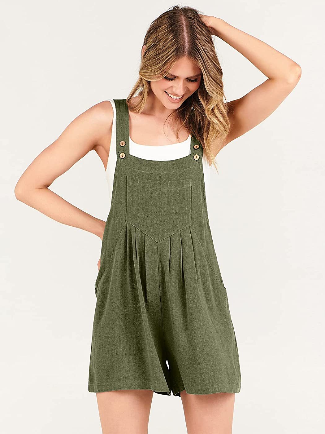 Adjustable Wide Leg Pocket Short Overalls Romper-Original Pajamas
