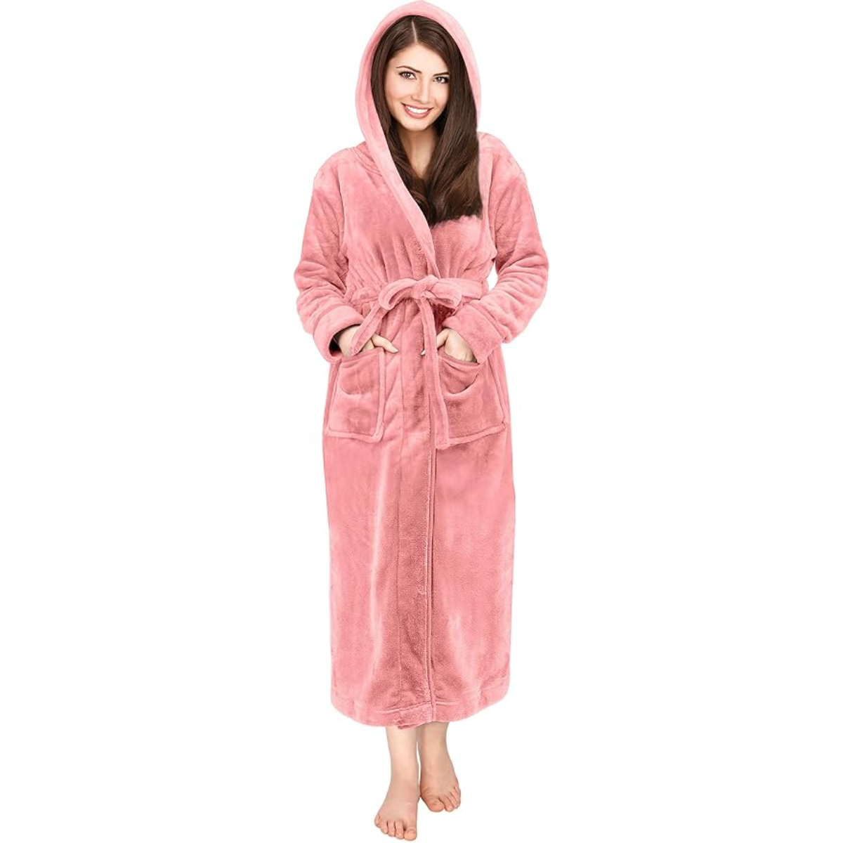 Fleece Hooded Plush Flannel Robe With Pockets-Original Pajamas