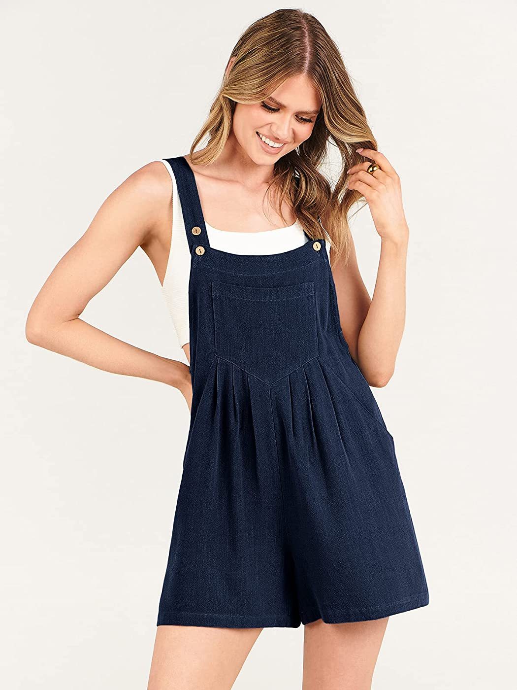 Adjustable Wide Leg Pocket Short Overalls Romper-Original Pajamas