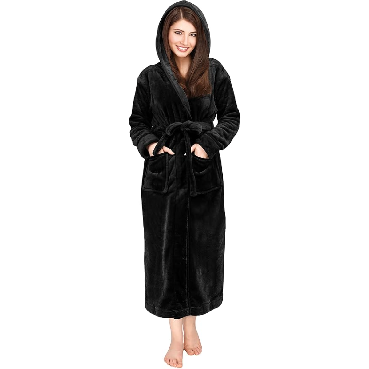 Fleece Hooded Plush Flannel Robe With Pockets-Original Pajamas