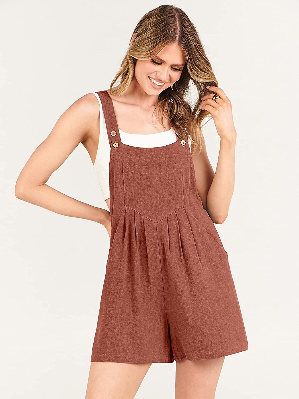 Adjustable Wide Leg Pocket Short Overalls Romper-Original Pajamas