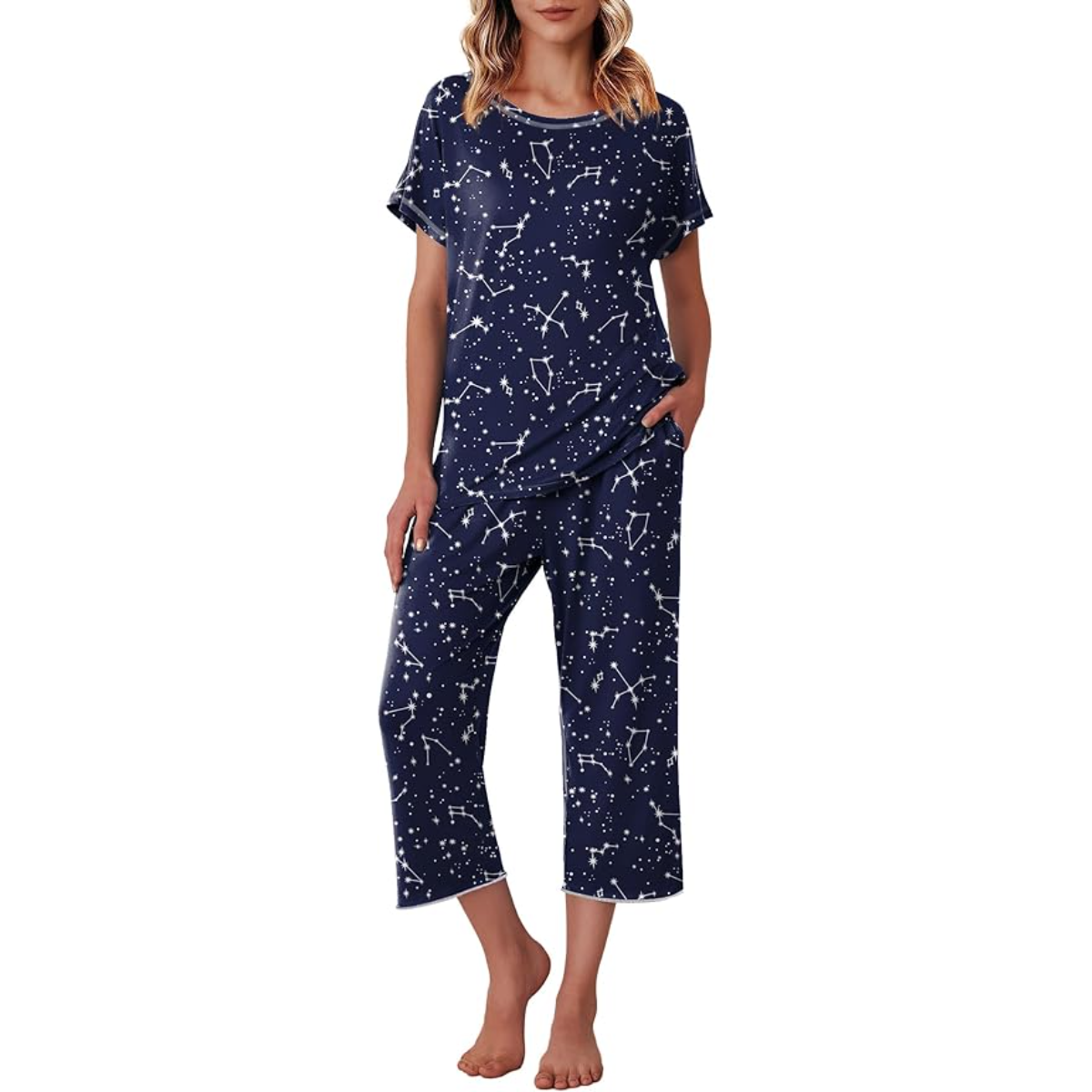 Printed Capri Pajama Set With Short Sleeve Top-Original PajamasPrinted Capri Pajama Set With Short Sleeve Top - Image 3