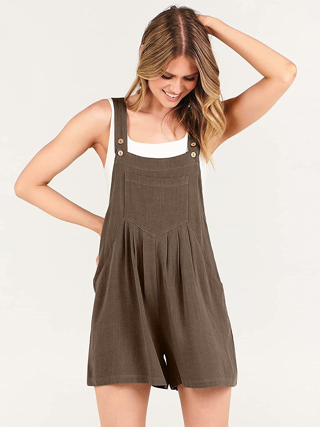 Adjustable Wide Leg Pocket Short Overalls Romper-Original Pajamas