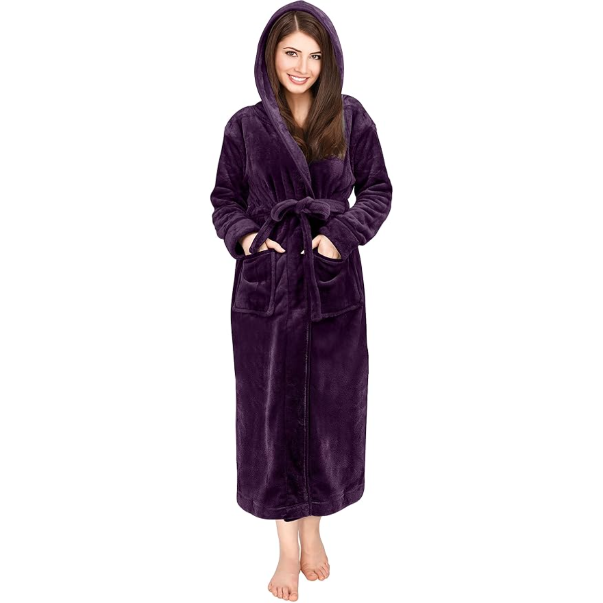 Fleece Hooded Plush Flannel Robe With Pockets-Original Pajamas