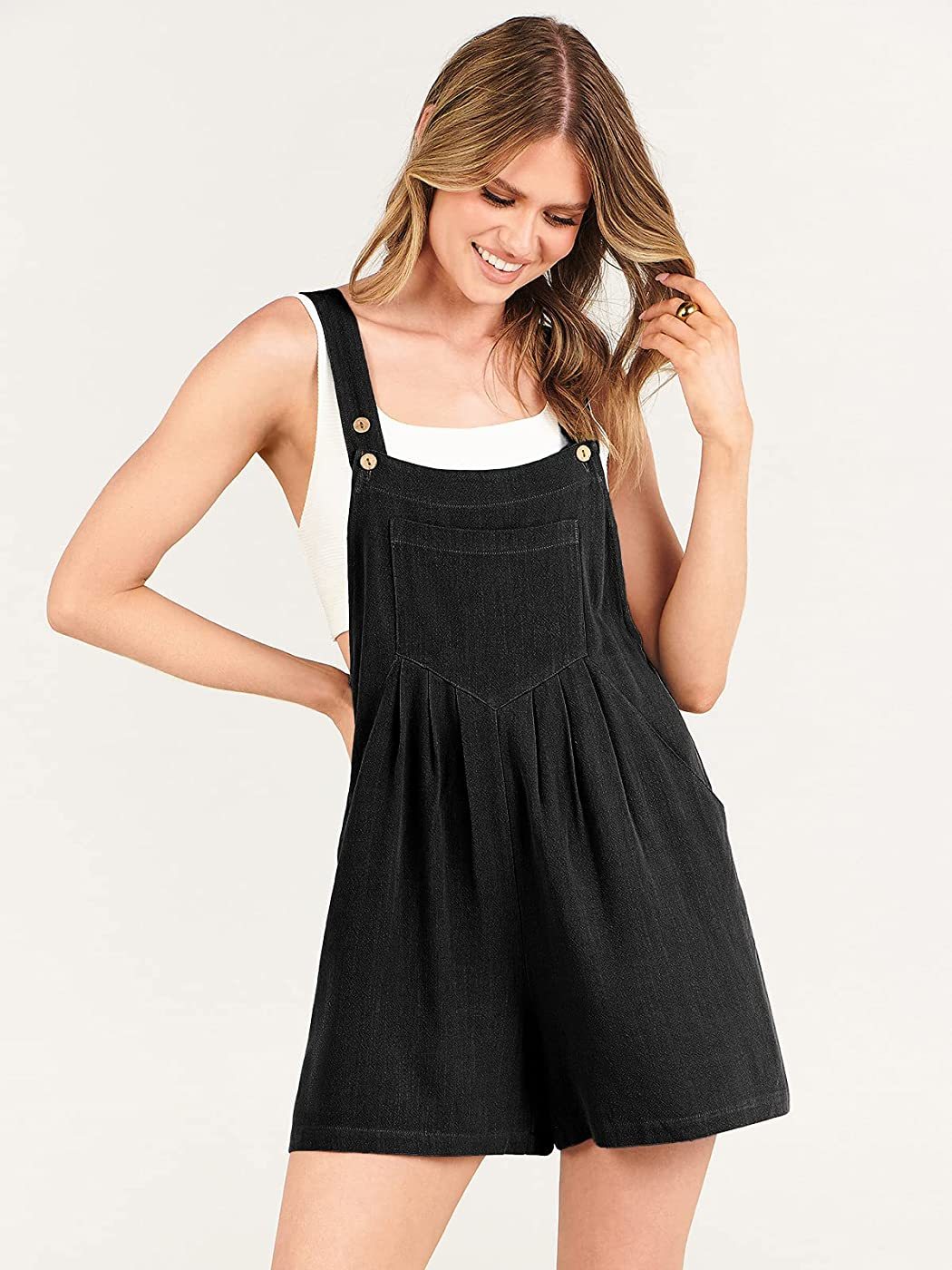 Adjustable Wide Leg Pocket Short Overalls Romper-Original Pajamas
