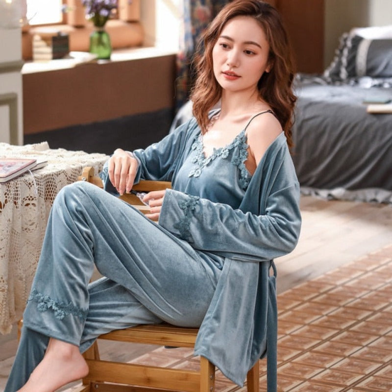 Best 3 Piece Women Lace Kimono Pajamas Set Sleepwear-Original Pajamas