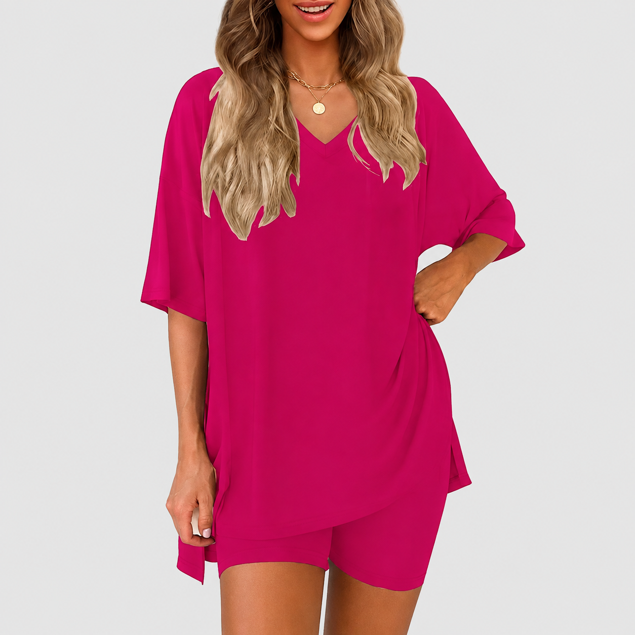 Casual Solid 2 Piece Loungewear Set Shorts For Women