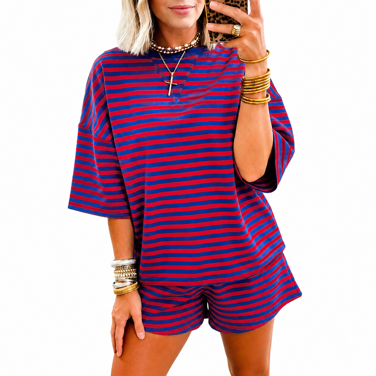 Casual Striped Pattern Shorts And Top Set For Women