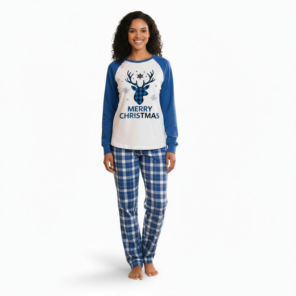Plaid Reindeer Merry Christmas Printed Family Matching Pajama Set