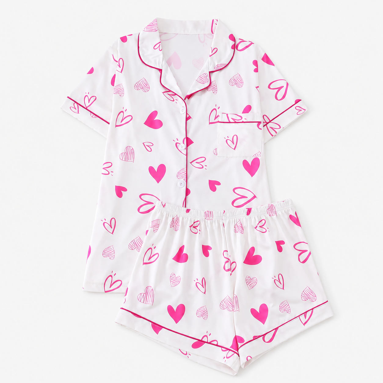 Two Piece Printed Pocket Shirt And Elastic Waist Shorts Set For Women