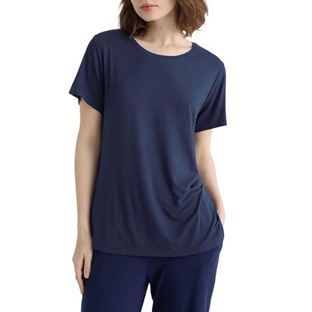Short Sleeve Solid Pajama T Shirt For Women