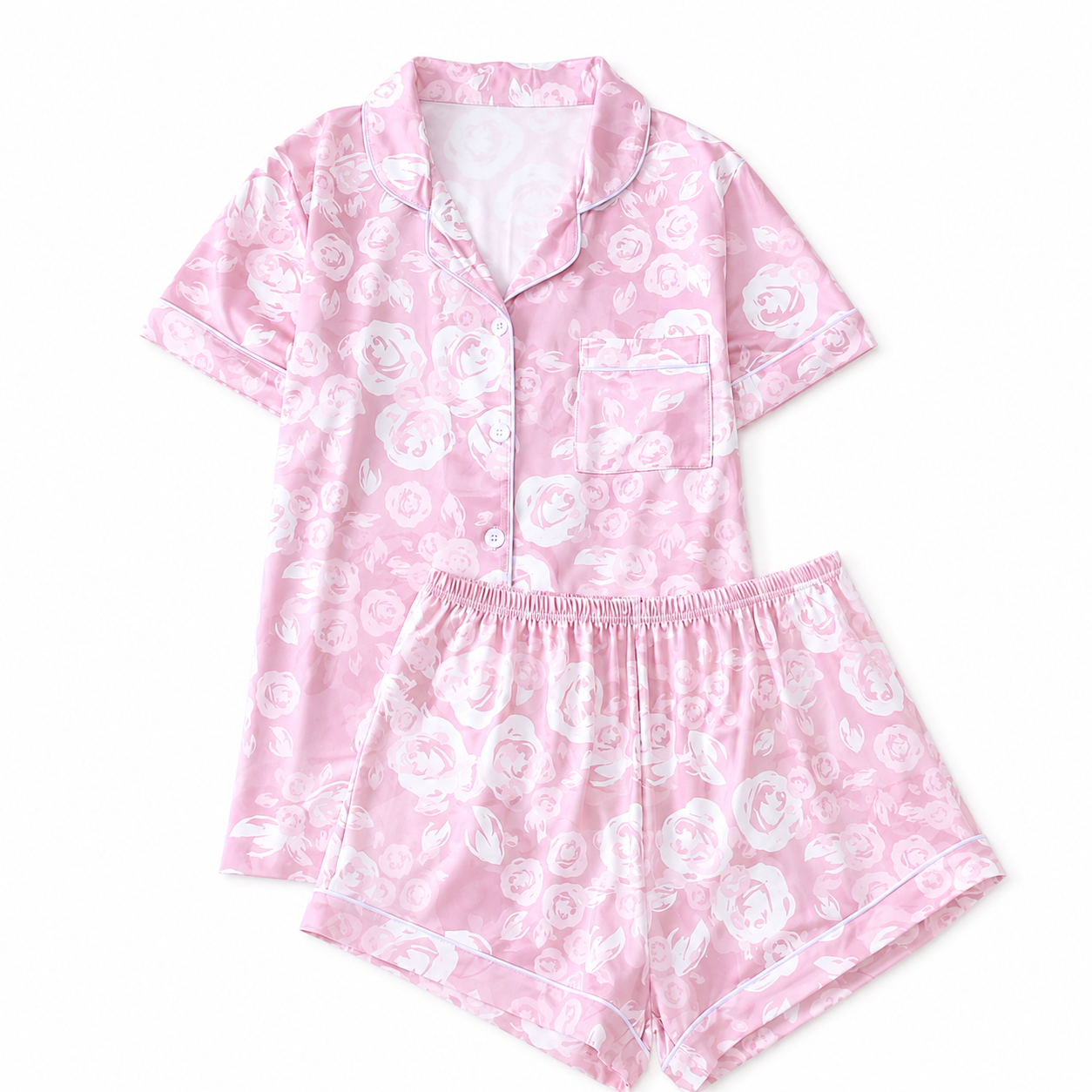 Two Piece Printed Pocket Shirt And Elastic Waist Shorts Set For Women