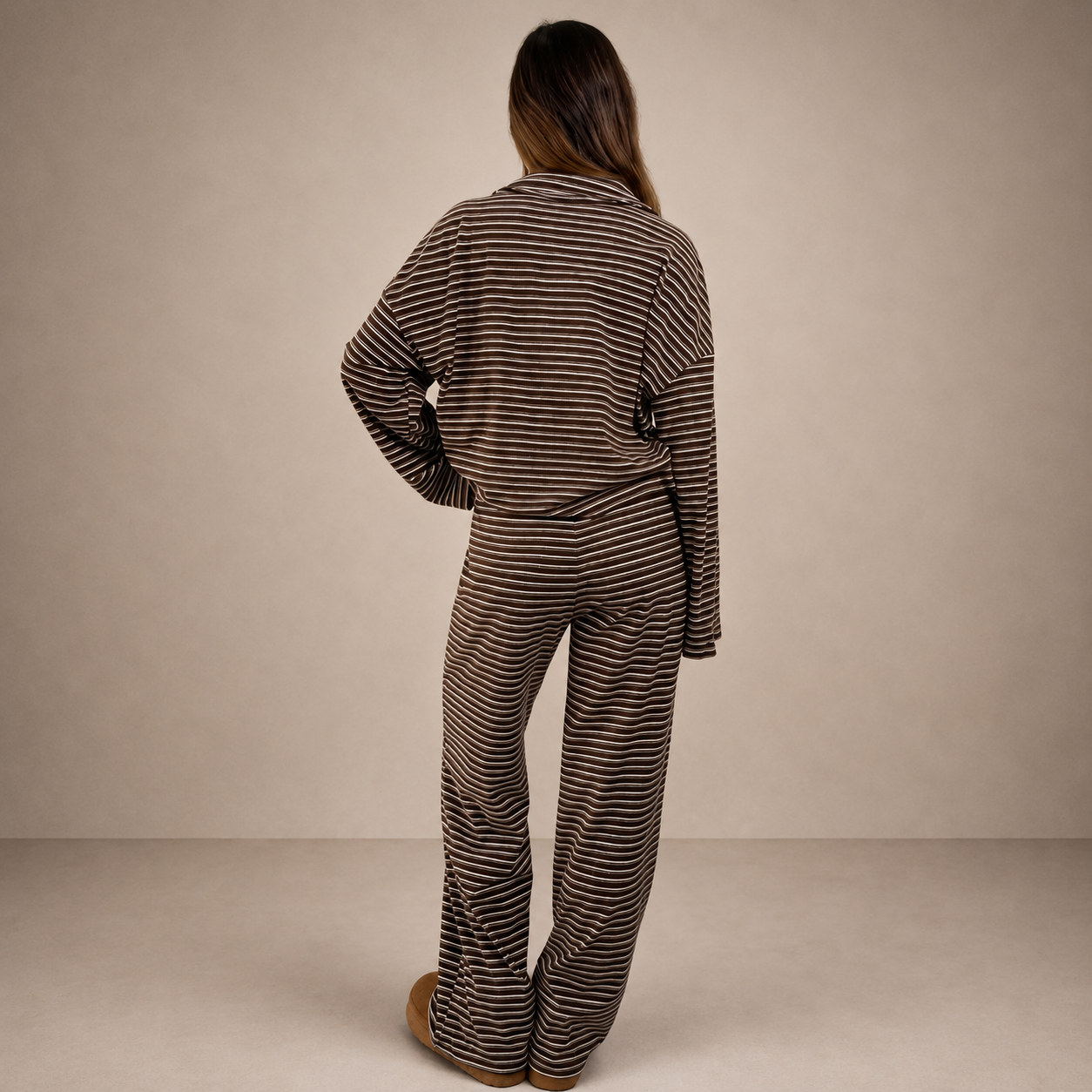 Casual 2 Piece Loose Striped Pattern T Shirt And Pants Set For Women