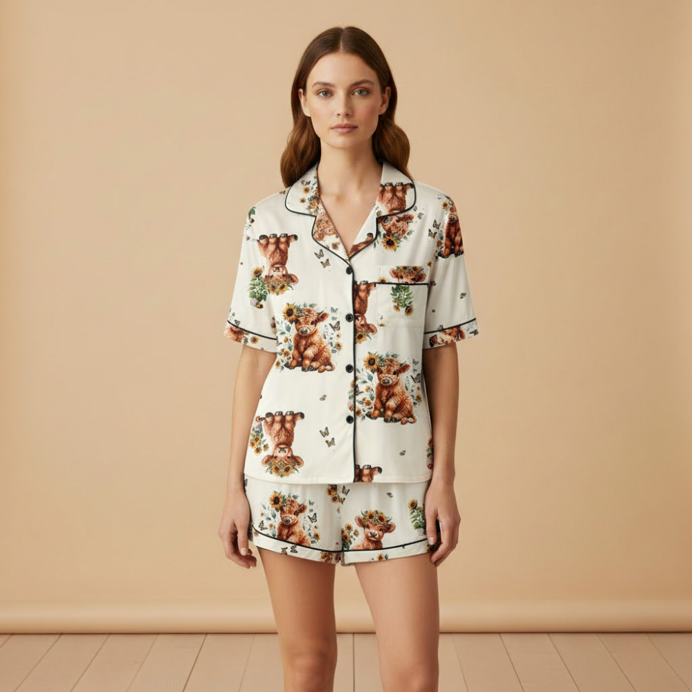 Three Piece Cow Print Pajama Set