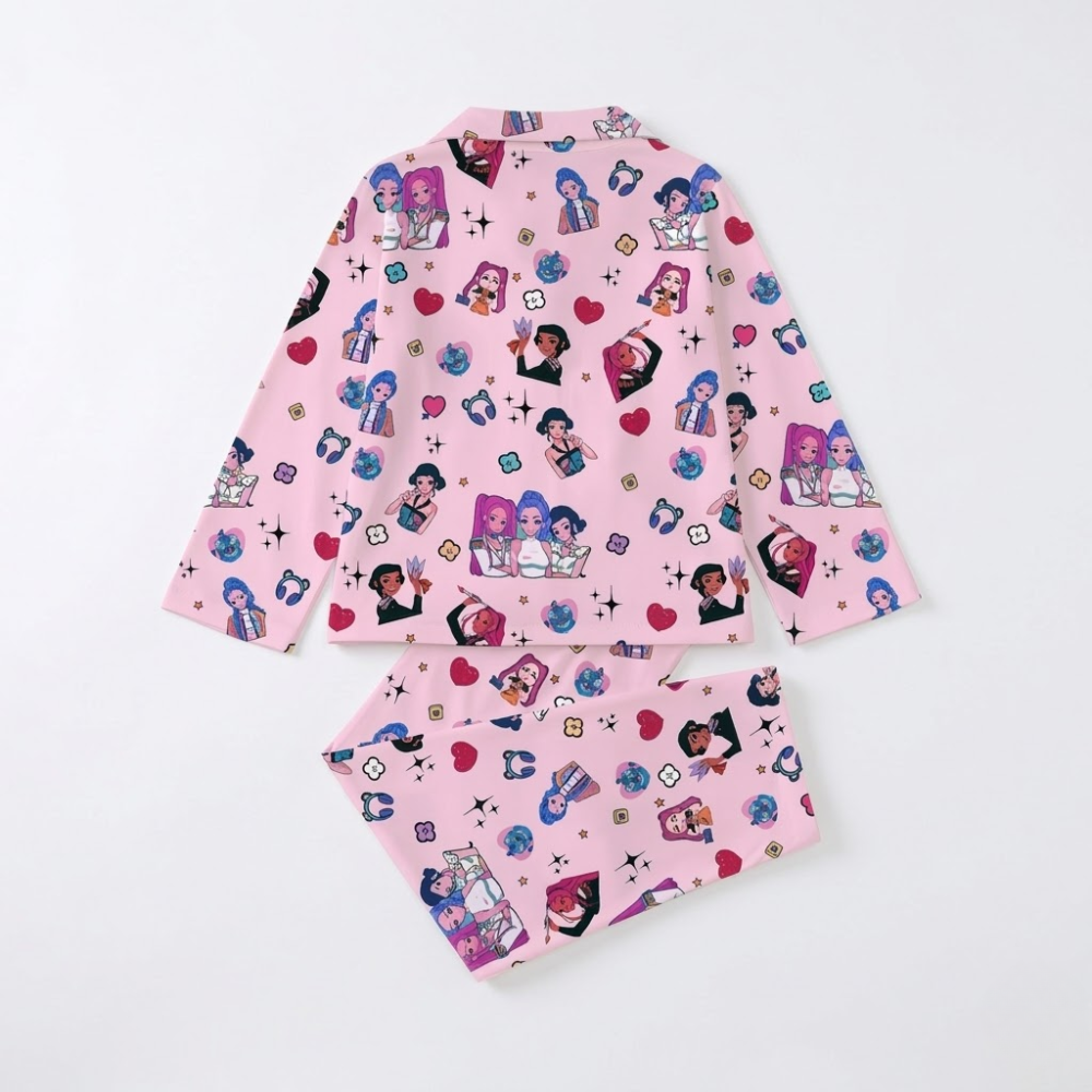 Two Piece Cartoon K Pop Printed Pajama Set For Kids