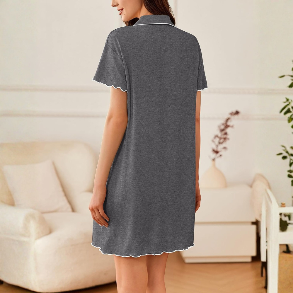 Women’s Soft Button Down Nightgown with Short Sleeves