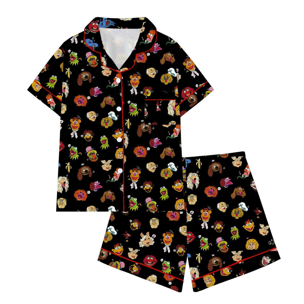Cartoon Prints Loose Fitting Short Sleeve Sleepwear Set For Women