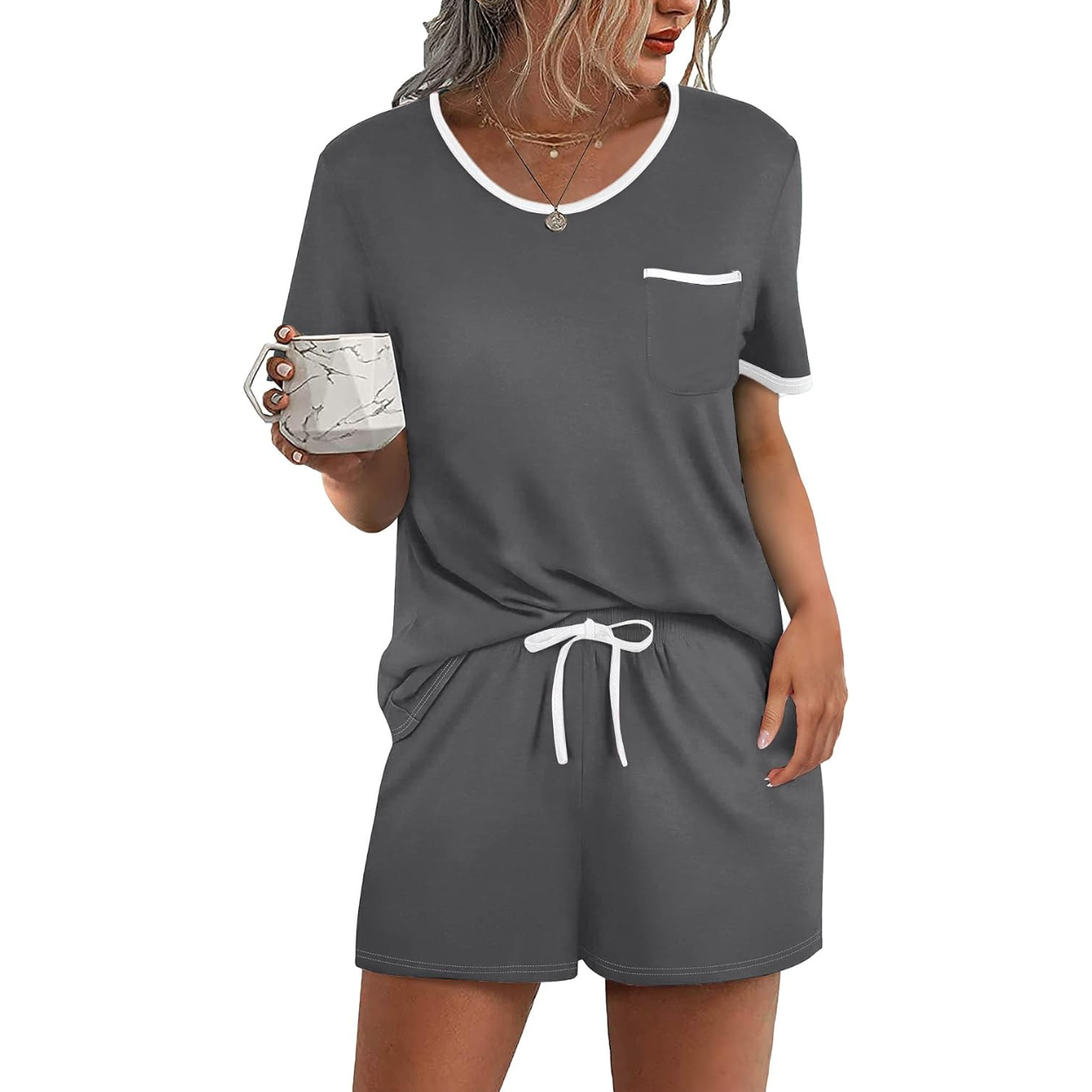 2 Piece Pajama Set With Short Sleeve Top and Shorts For Women