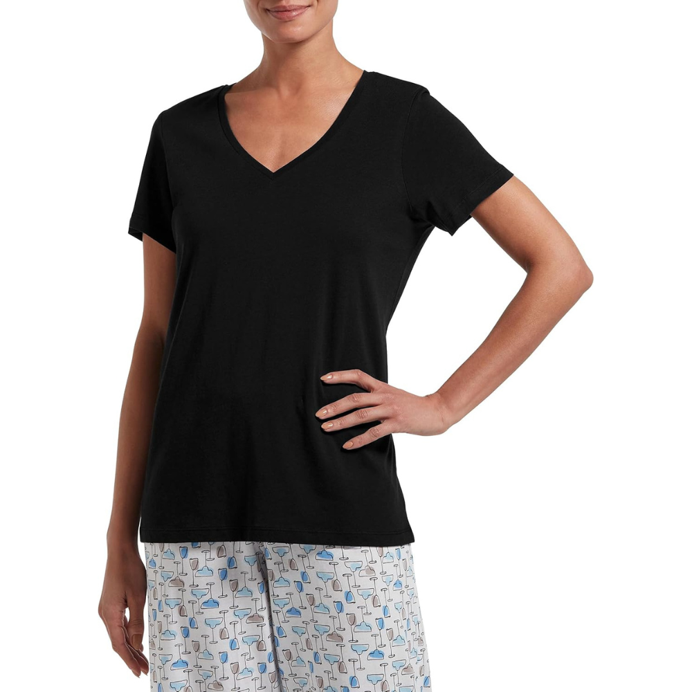 Short Sleeve V Neck T Shirt For Lounging