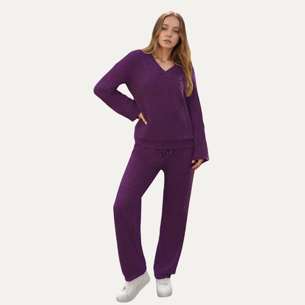 2 Pieces Fuzzy Fleece Pajama Set For Women