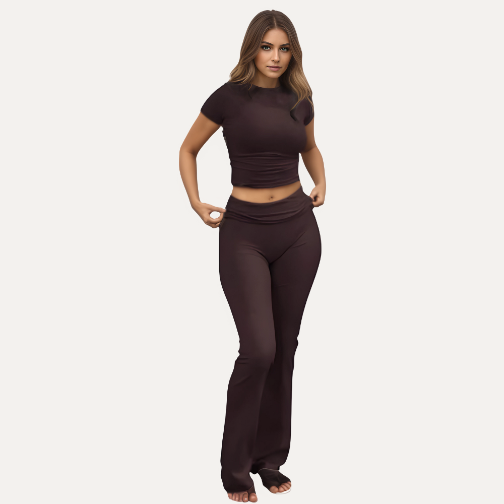 Women’s Two Piece Lounge Set with Crop Top and Flare Pants