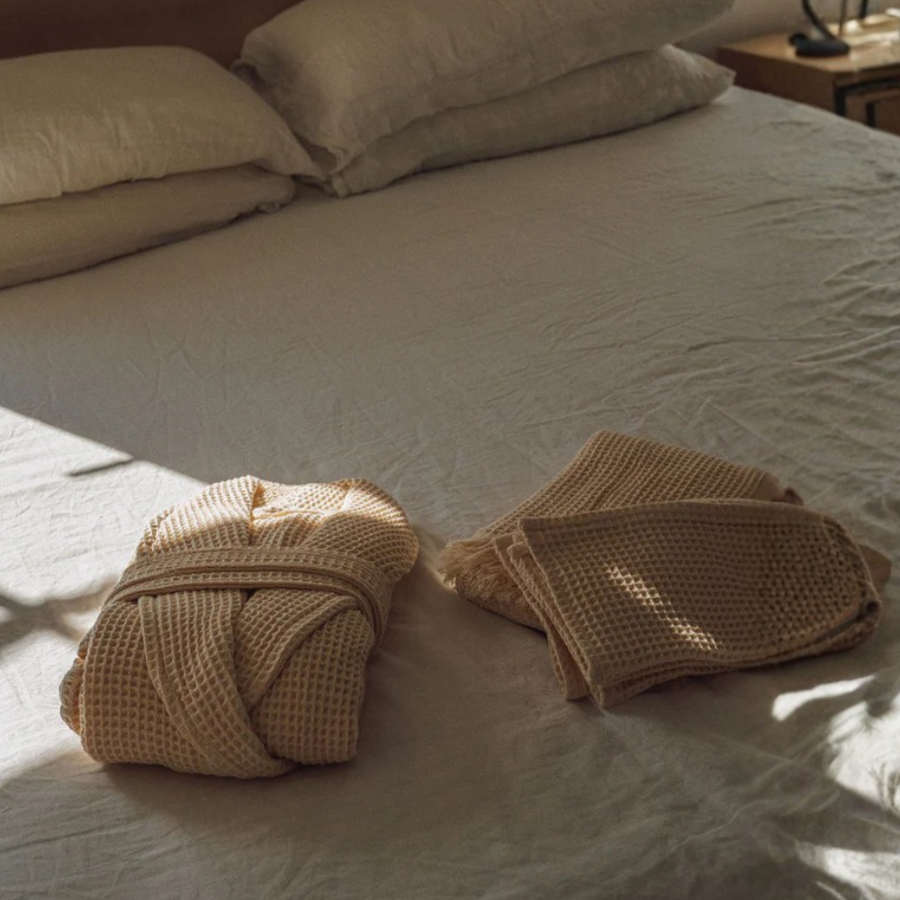 Long Sleeve Waffle Knit Robe For Women