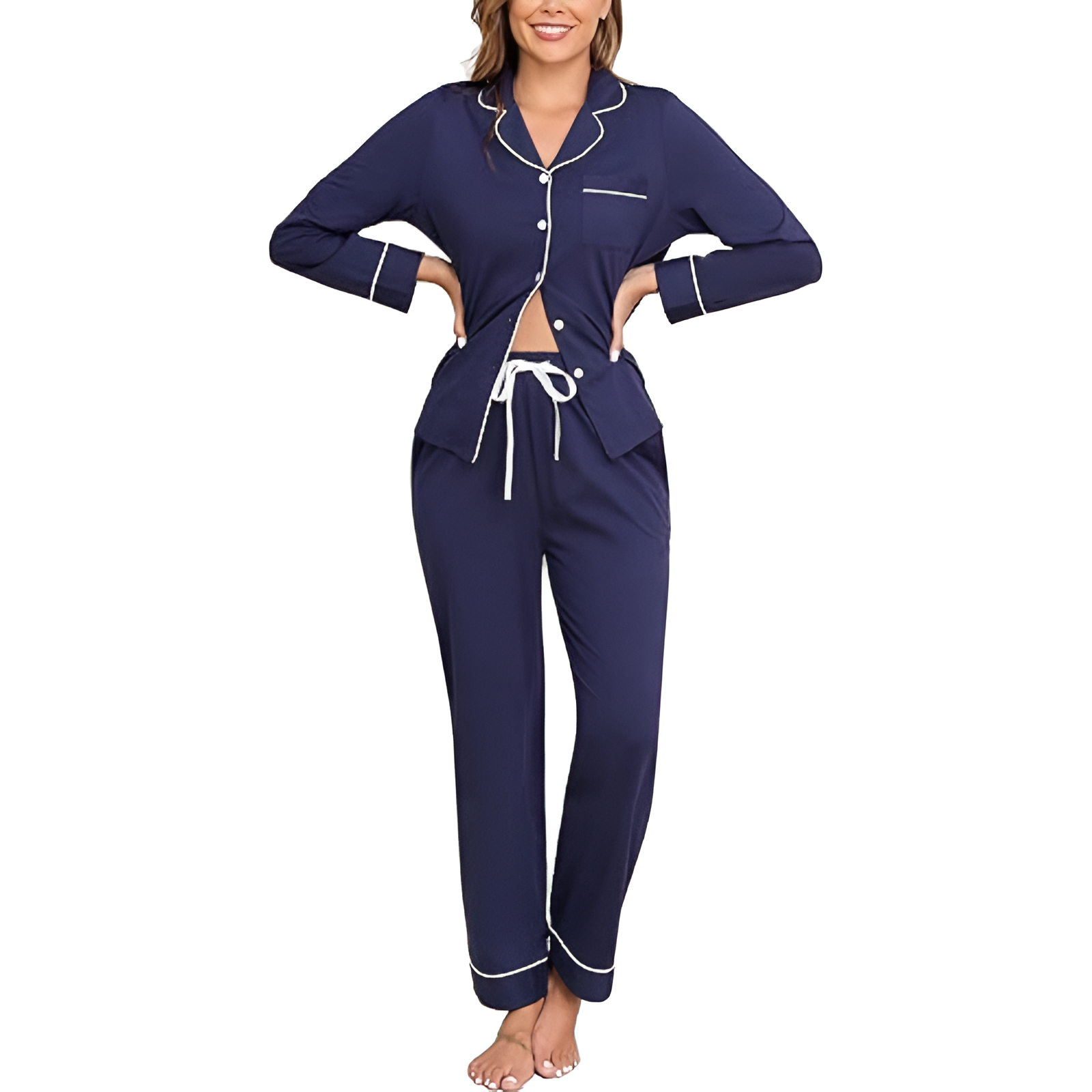 Long Sleeve Sleepwear Pajama Set With Button Down Design For Women