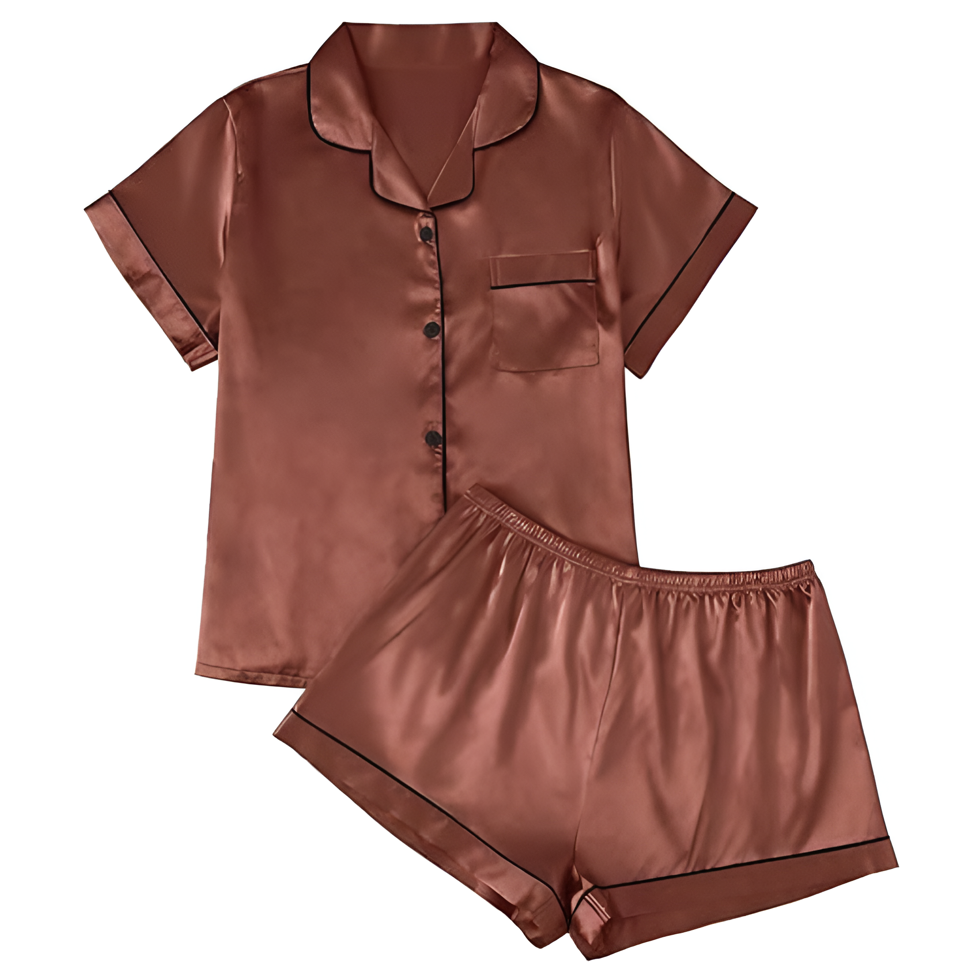 Matching Pajama Set With Button Down Shirt And Lounge Shorts For Women