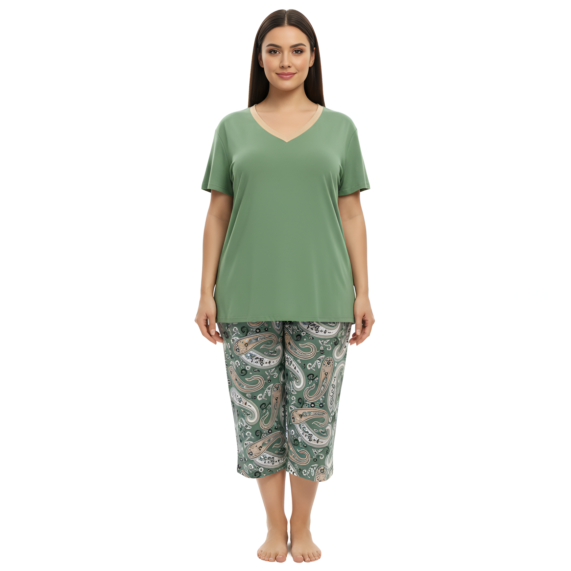 Sleepwear Top And Capri Pajama Pants Set For Women