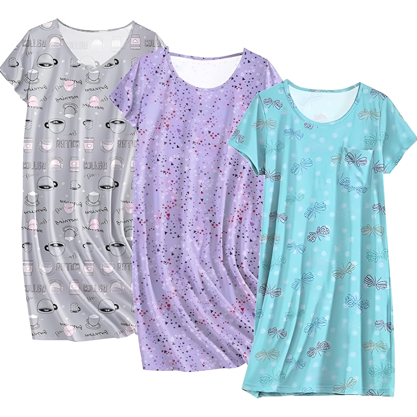 Pack Of 3 Nightgowns Short Sleeve Sleepshirts For Women