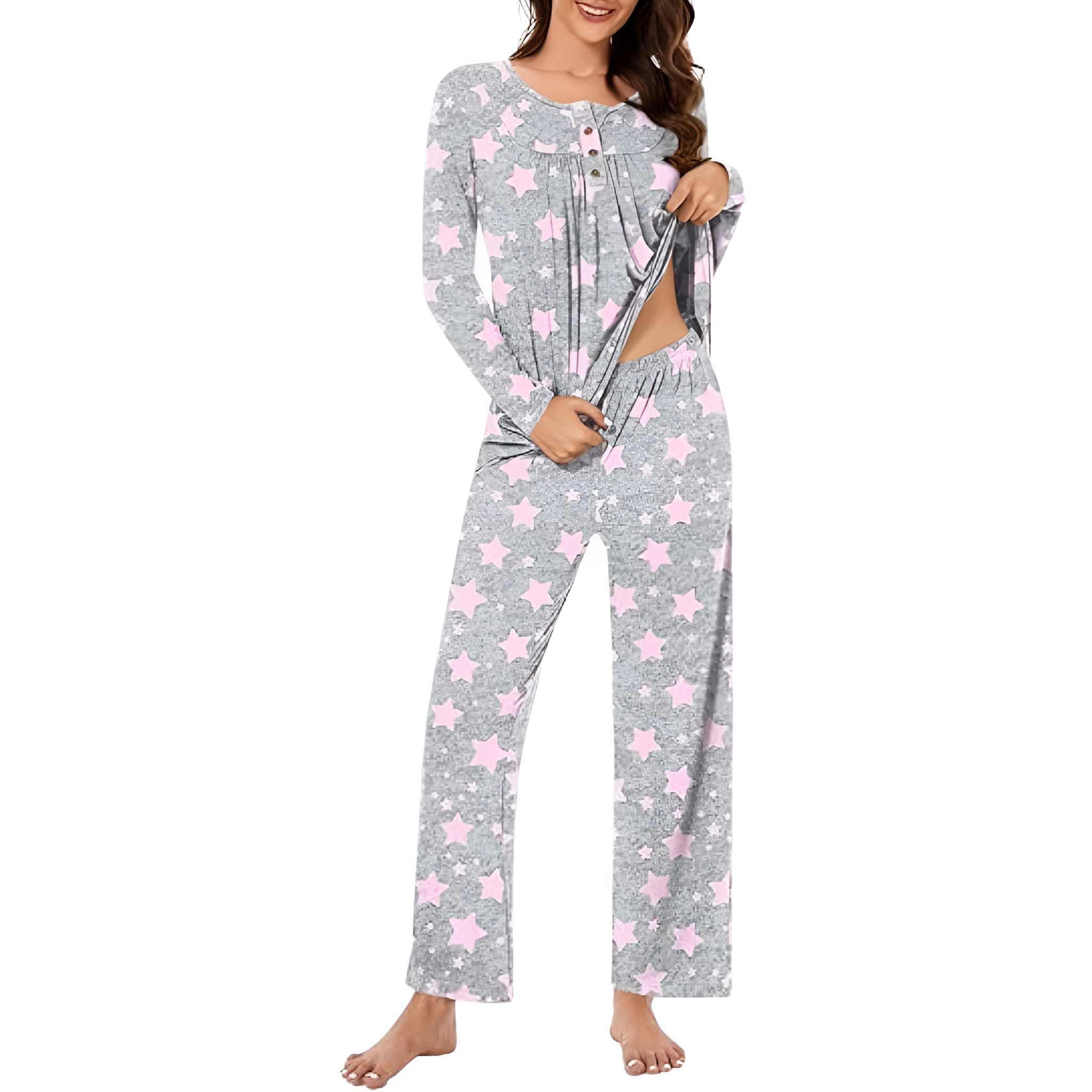 2 Piece Of Long Sleeve Top And Pants Lounge Pajama Set
