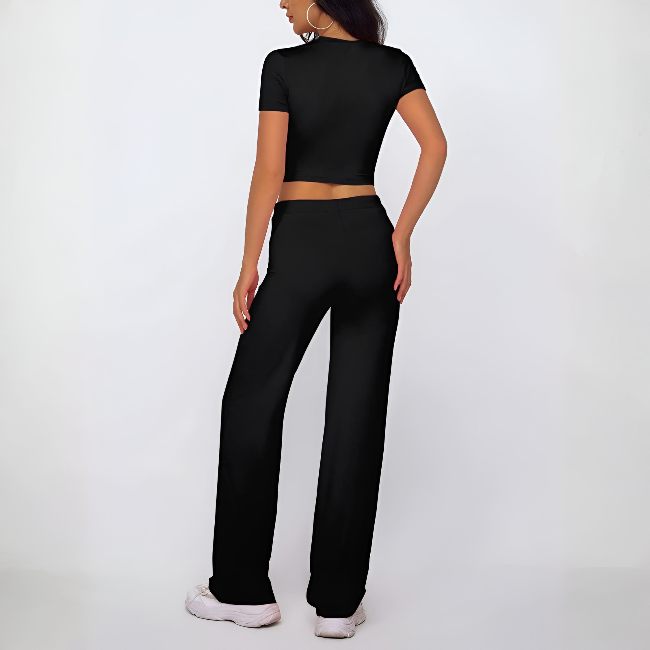 2 Piece Comfy Round Design Top And Pants Set For Women