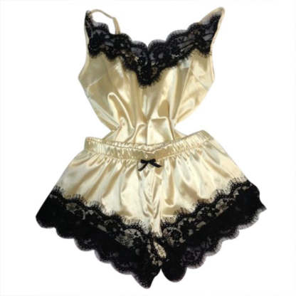 Women's Black Lace V-Neck Pajamas Set-Original Pajamas
