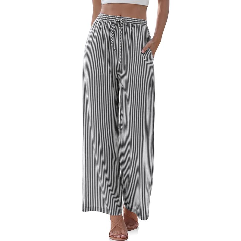 Casual Lounge Wide Linen Pants With Drawstring For Women