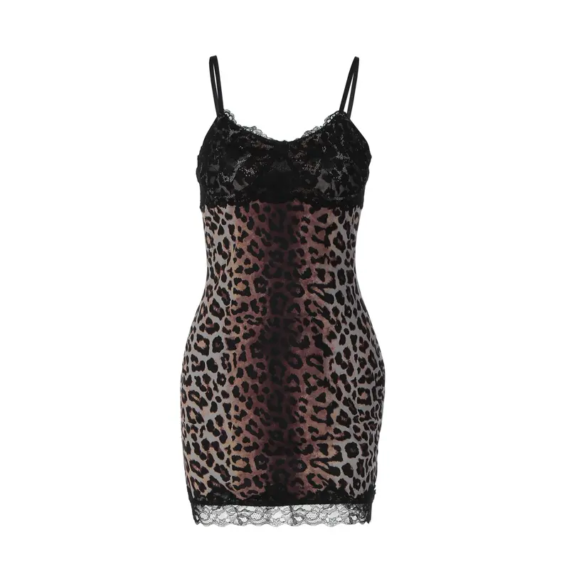 Mini Sleeveless Mesh Leopard Print Cami Dress For Women