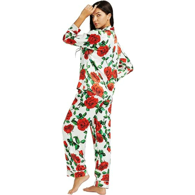 Versatile Patterned Satin Button Down Pajama Sets-Original Pajamas