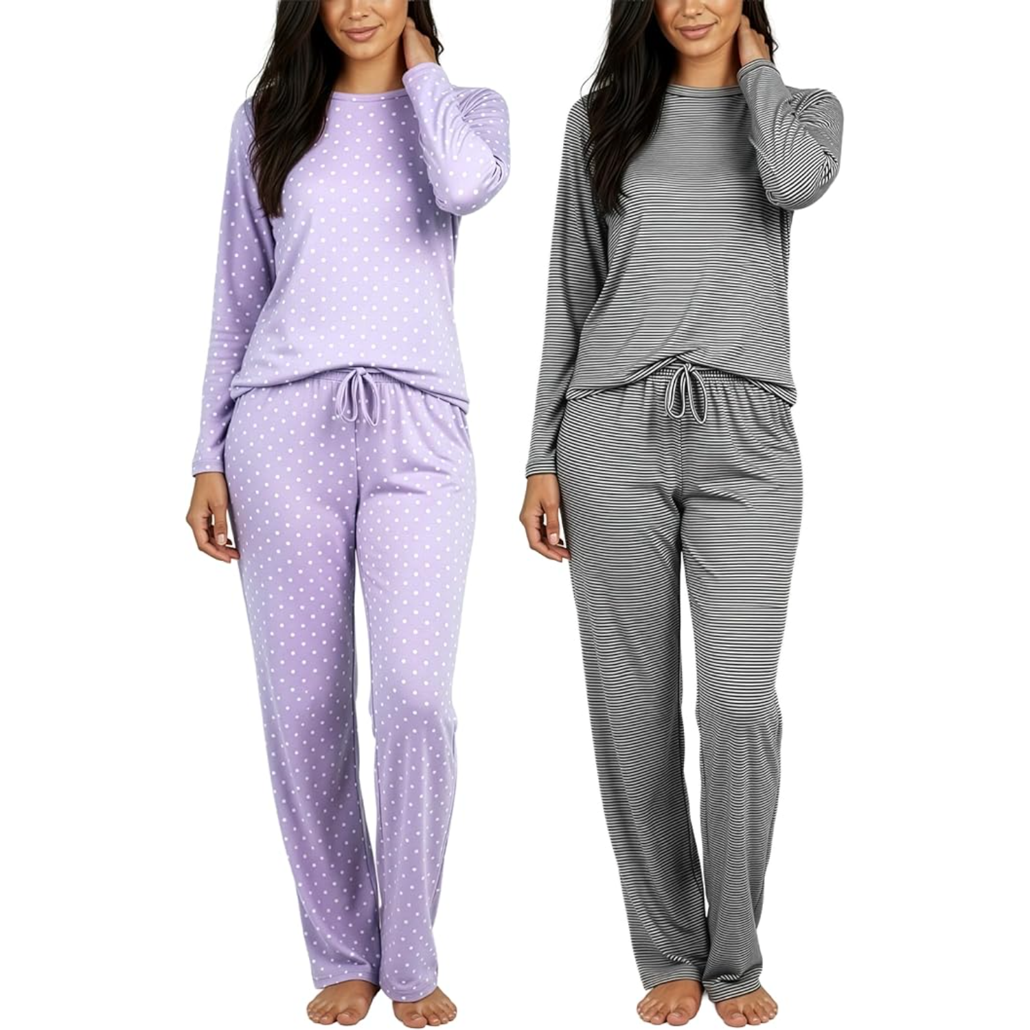 2 Pack Of Long Sleeve Top And Pants Sleepwear Pajama Set For Women