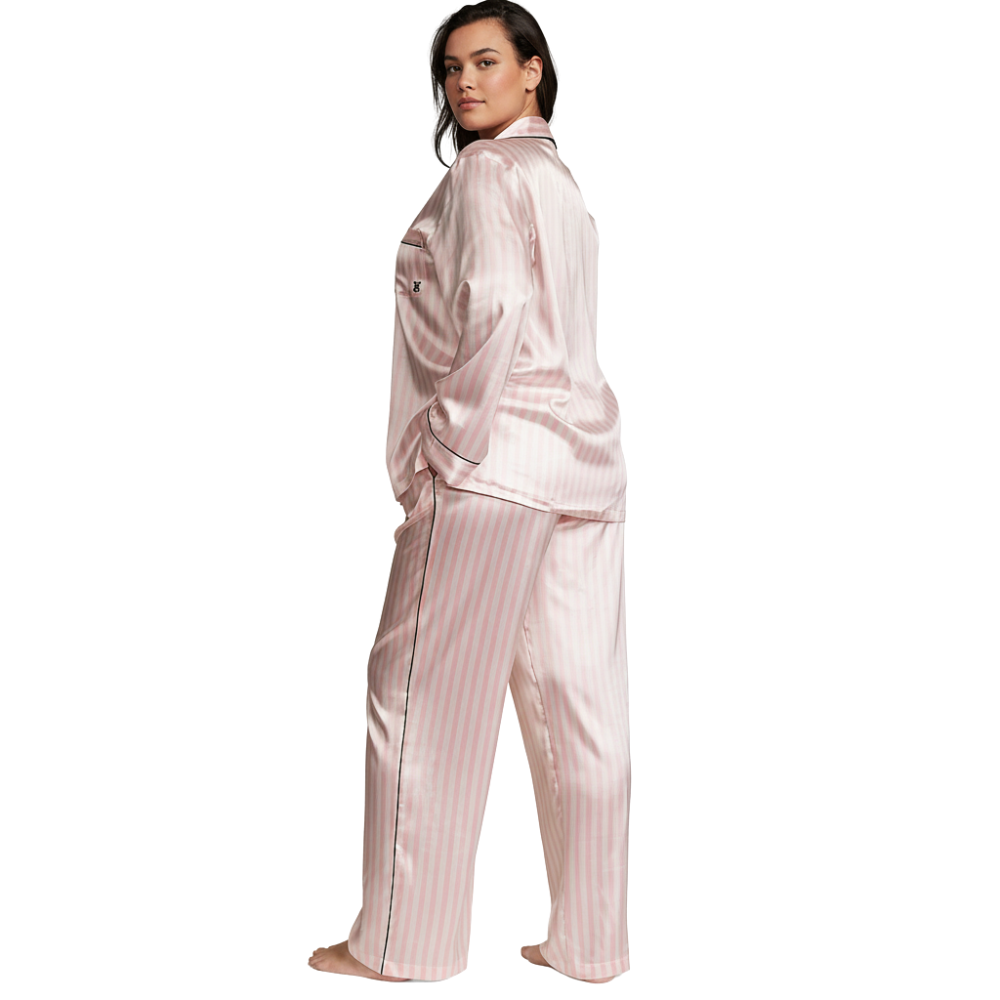 Satin Sleepwear Set For Women With Long Shirt And Drawstring Pants