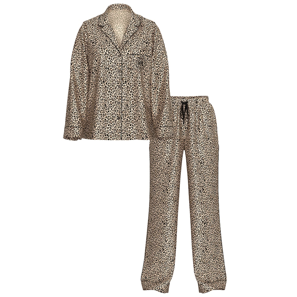 Satin Sleepwear Set For Women With Long Shirt And Drawstring Pants