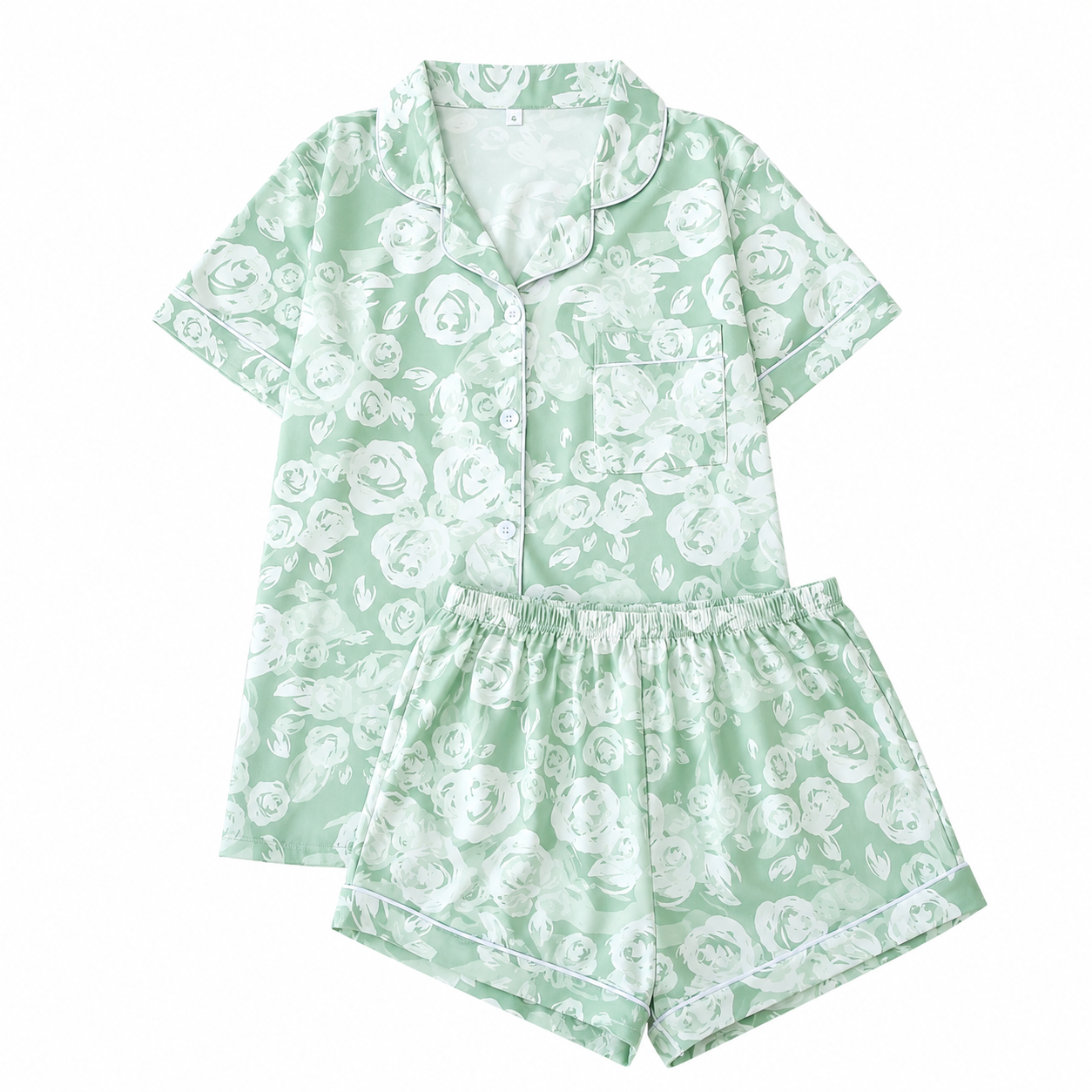 Two Piece Printed Pocket Shirt And Elastic Waist Shorts Set For Women