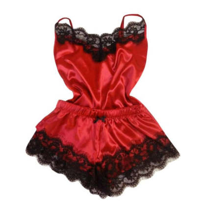 Women's Black Lace V-Neck Pajamas Set-Original Pajamas