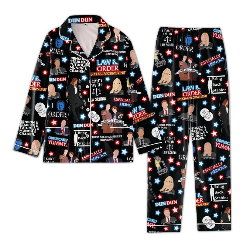 Two Piece Holiday Graphic Pajama Set With Long Pants For Women