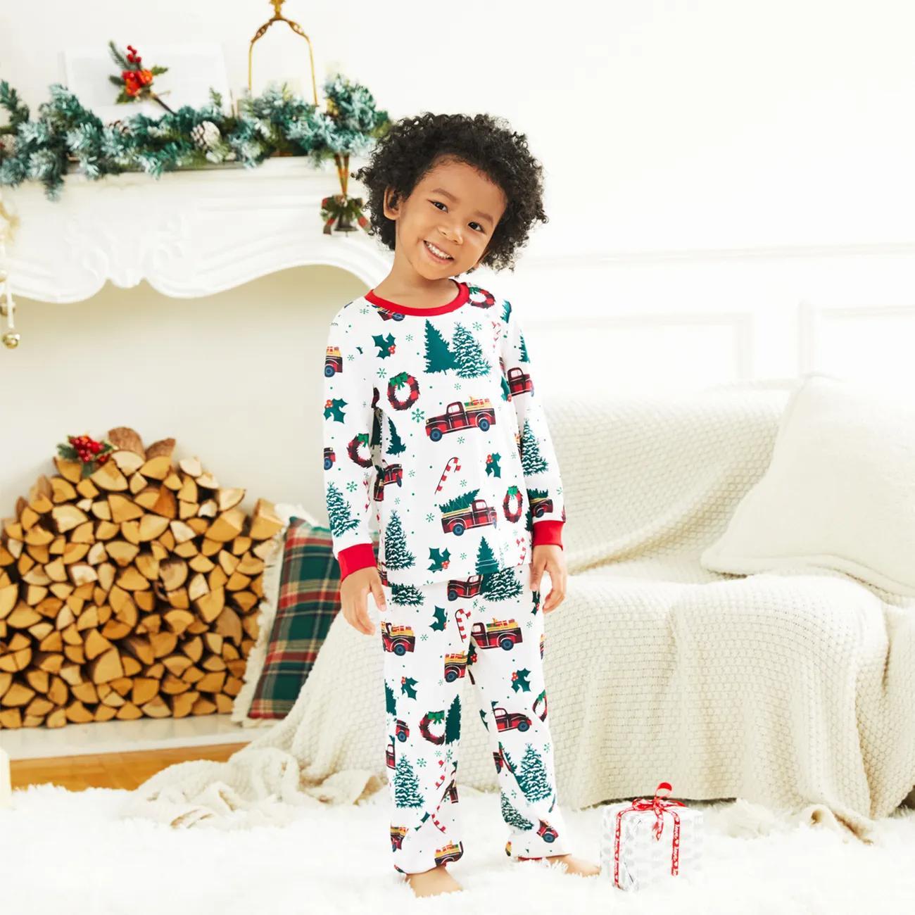 Long Sleeved Christmas Tree And Car Print Family Matching Pajama Set-Original Pajamas