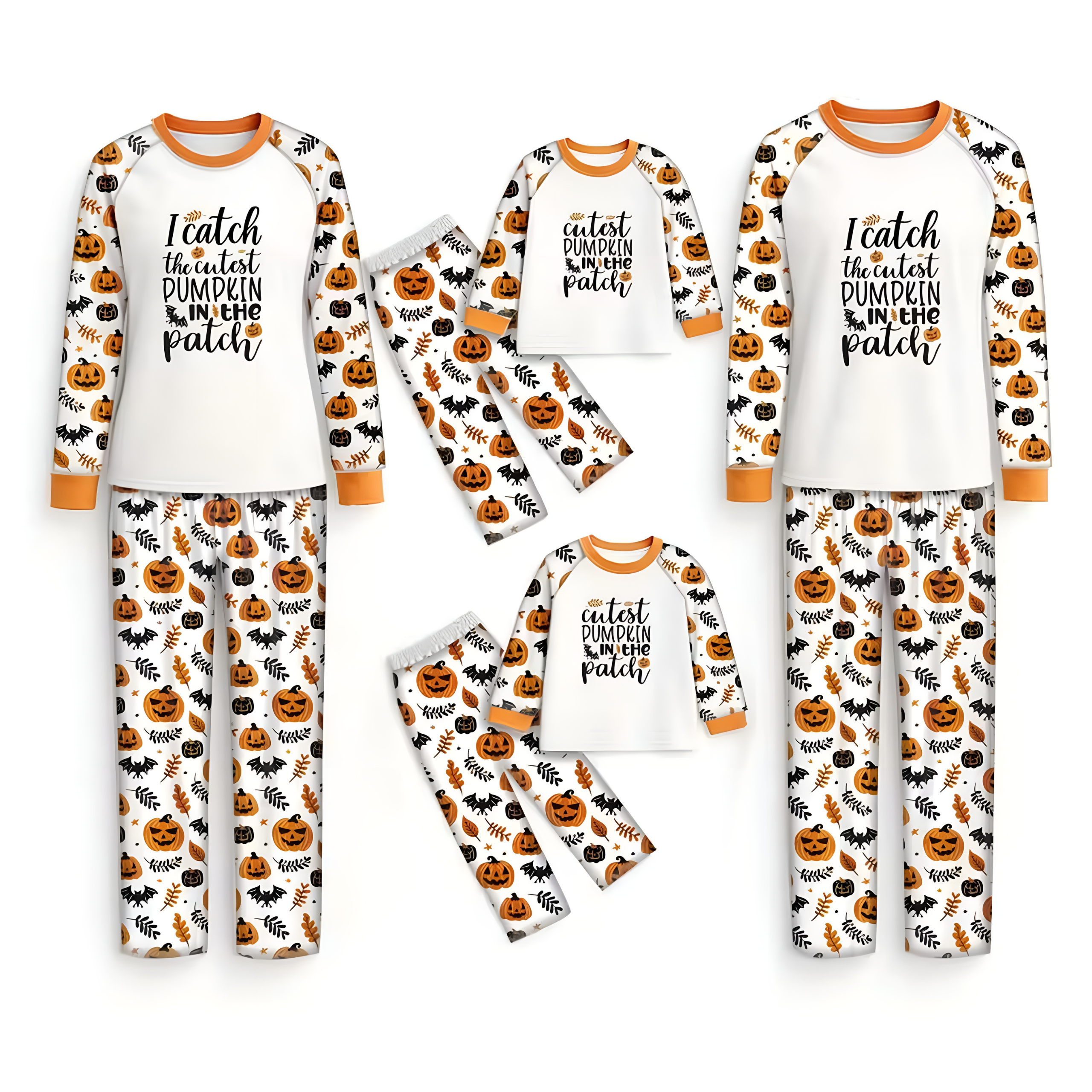 Halloween Letter Print & White pumpkin leaves Graphic Family Matching Pajama Sets