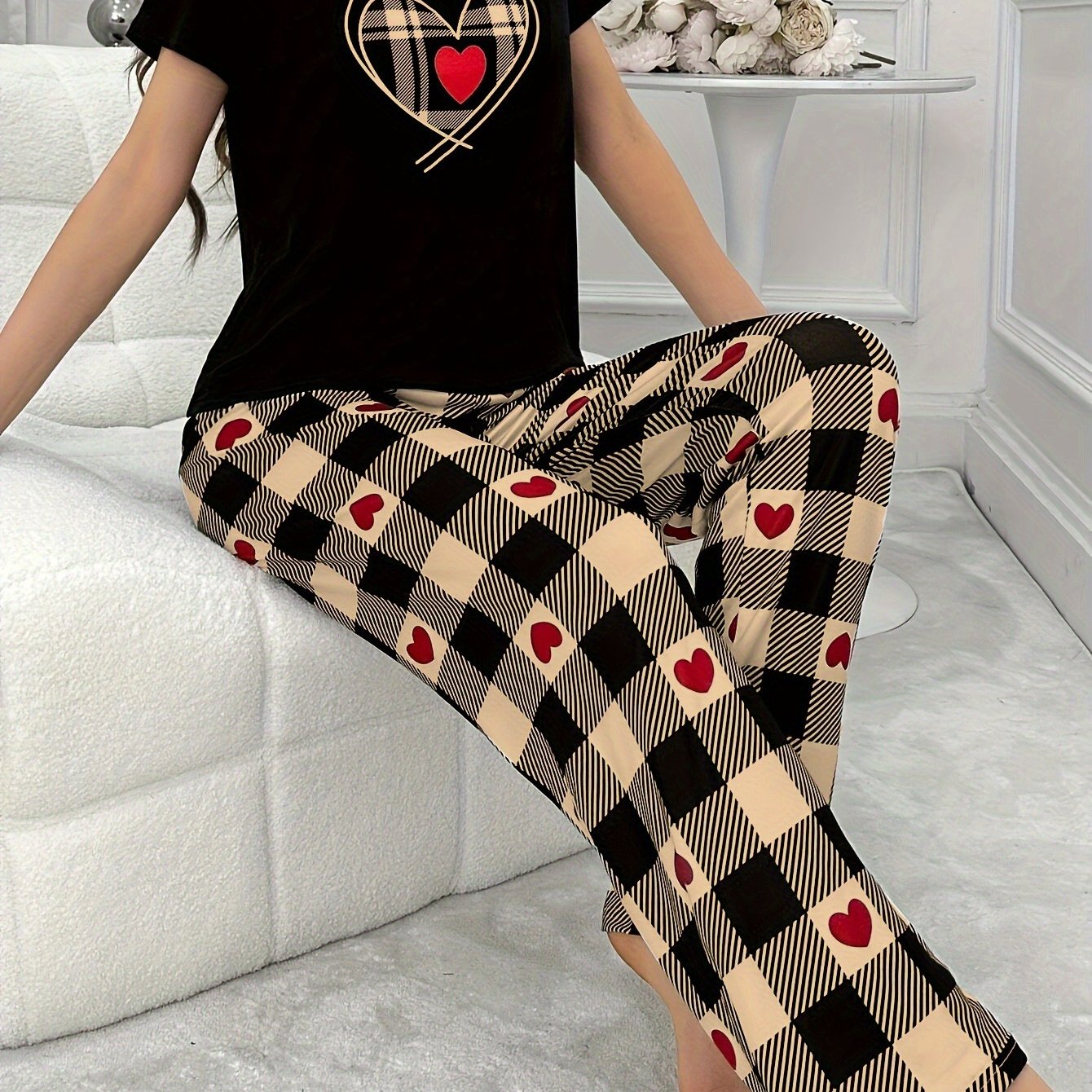 Cordate Printed Top And Loose Pants Set For Women