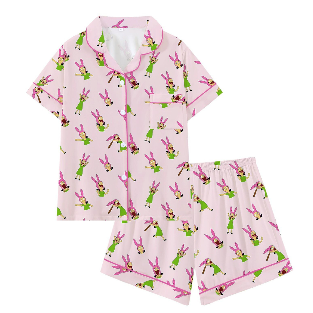 Casual Cartoon Printed Short Sleeve Pajama Set For Women