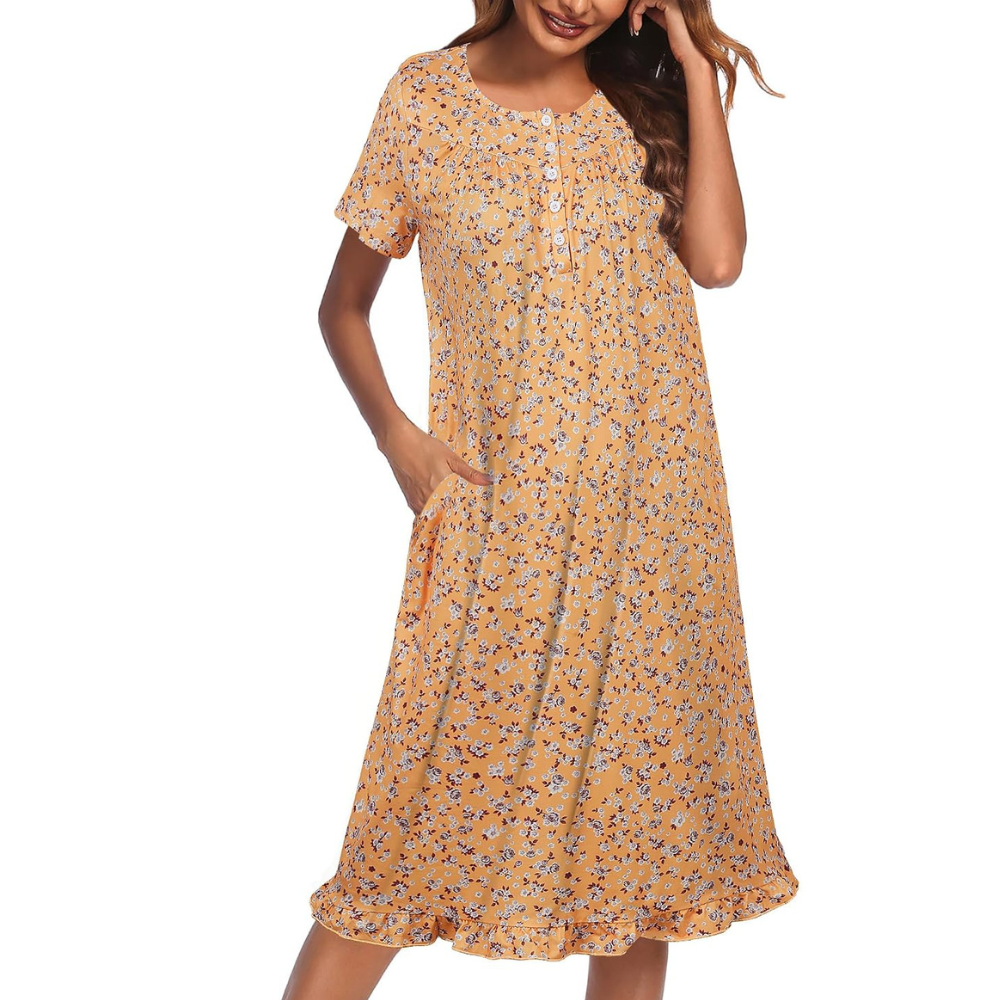 Short Sleeve Nightgown With Pockets For Women