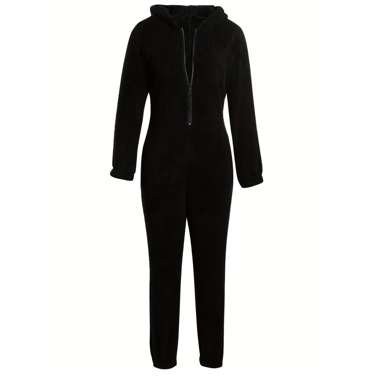 Fuzzy Hooded Pajama Jumpsuit With Zipper For Women