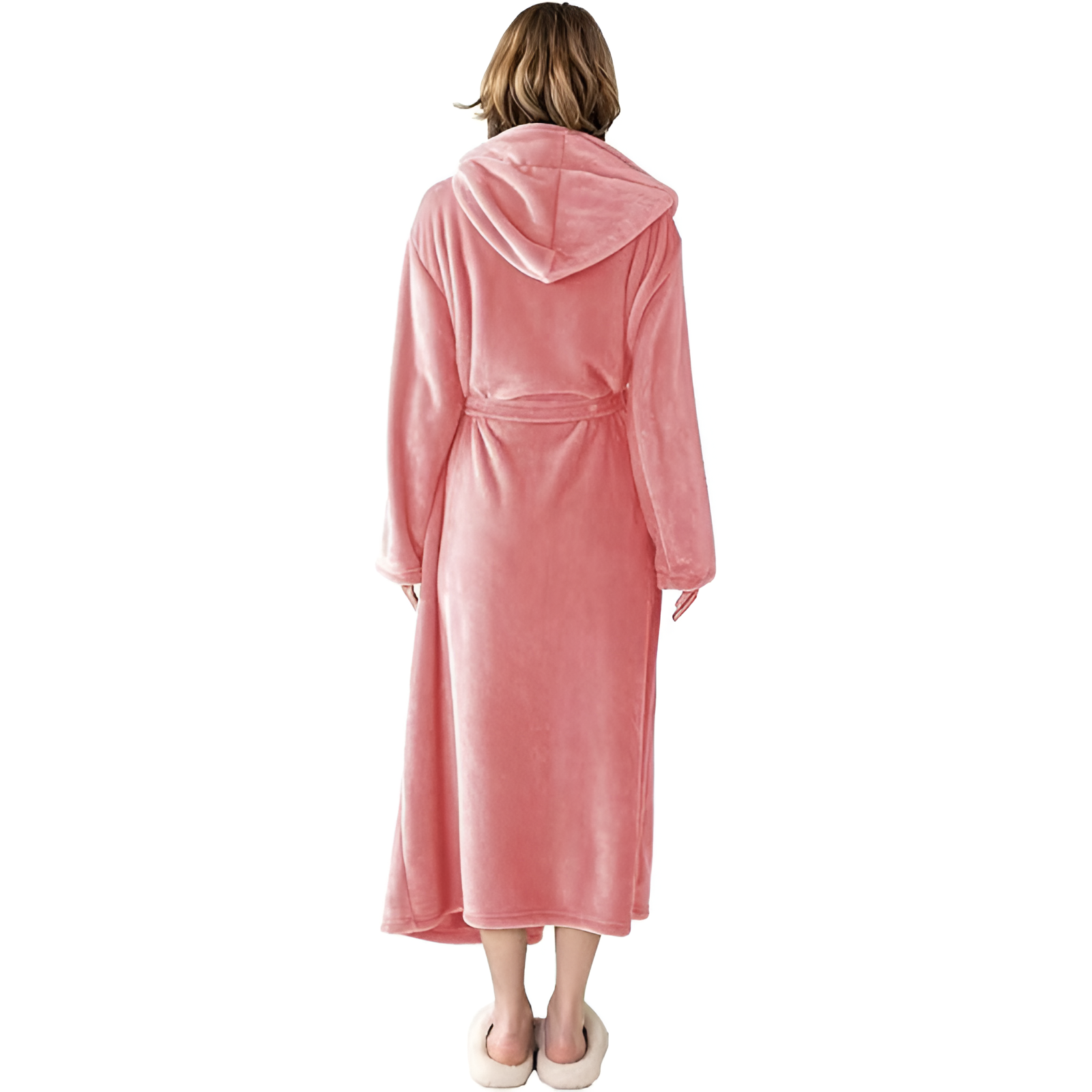 Full Length Hooded Plush Fleece Bathrobe For Women